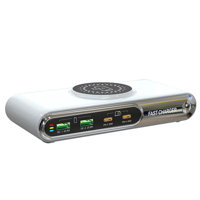 Bakeey WLX-F9A 72W 4-Port USB PD Charger with Wireless Magnetic Charger Pad 2USB-A+2USB-C PD QC3.0 Fast Charging Desktop Charging Station EU Plug US Plug for iPhone 16 15 Pro 14 13 12 Pro Max for Huawei Mate XT for iPad Pro for Airpods for MacBook Pro