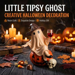 Elfeland Halloween Ghost Night Light Tipsy Ghost Pumpkin Table Lamp with Wine Glass & Skull USB Plug-in LED Decor Resin Halloween Decoration Gift