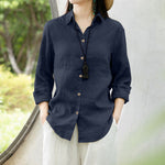 LinkMejor Women Comfortable Solid Color Blouse Fashion Long Sleeve O-Neck Shirt Casual Loose Basic Tops