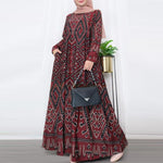 LinkMejor Womens Ethnic Long Dress Vintage Floral Casual Holiday Long Sleeve O-Neck Maxi Dress