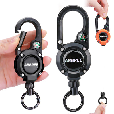 LinkMejor Retractable Microphone Hanger Carabiner Keychain Retractable Cord Outdoor Easy Pull Clip with Mini Compass for Fishing Backpack Keys