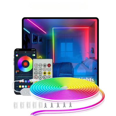 Elfeland 1/3/5m RGB Neon LED Light Strip RGBIC Waterproof Flexible 60 LEDs/m USB Powered Bluetooth App Remote Music Sync Timer Flexible Lighting Adjustments
