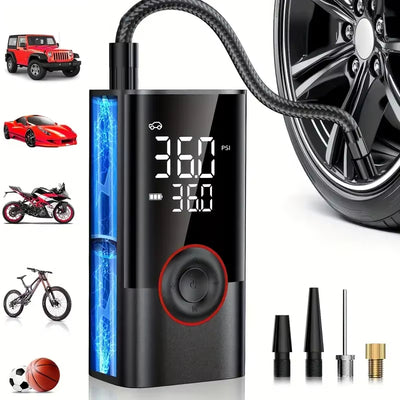 LinkMejor- 005 150PSI Smart Air Pump Tire Inflator Portable Air Compressor with Digital Pressure Gauge for Car Bike Motorcycle Ball