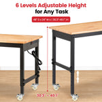 LinkMejor Adjustable Workbench 48-Inch Work Bench with Power Outlet Wheels and Pegboard 2000 lbs Load Heavy Duty Oak Wood Top Work Table for Garage Workshop Office and Home