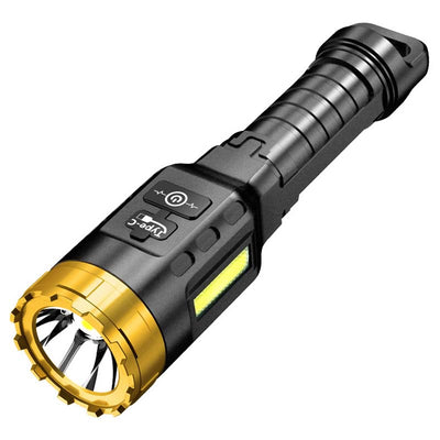LinkMejor 885 LED+COB 500m Long Range Strong ABS Housing Flashlight With COB Side Light Type-C USB Rechargeable Portable LED Torch Lamp Powerful Spotlight