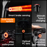 LinkMejor Q0 Qzero Bicycle Taillight Smart Auto High Brightness Brake Sensing Waterproof LED USB Charging Bike Rear Light for Mountain Road Night Ride