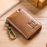 LinkMejor Genuine Leather Mens Waist-Mounted Wallet Card & Id Holders Multi-function Key Chain Holders Mini Key Bag Coin Purse Wallet Two-In-One with Gift Box