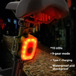 LinkMejor W05 Smart Bike Tail Light Type-C Rechargeable 9 Modes IPX5 Waterproof Bicycle Rear Light for MTB Road Helmet Backpack