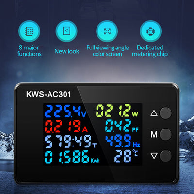 8 in1 Digital Voltmeter Ammeter KWS-AC301 AC 50-300V Power Energy Meter LED Digital AC Wattmeter Electricity Meter