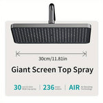 Space Aluminum Digital Display Square Shower Set Piano Button Bathroom Booster Shower Head System With Ambient Light Wall Mount Bracket Bathroom Faucets