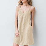 LinkMejor Solid Pocket Spaghetti Strap Backless Dress For Women