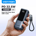 Vention FKOH0 22.5W 37Wh 10000mAh Smart LED Display Power Bank Come with C-C Lanyard Cable External Battery Power Supply with 1 Input & 2 Outputs Support PD2.0 3.0 QC2.0 3.0 SCP AFC FCP Fast Charging for iPhone 17 17Pro for Huawei Mate XTs