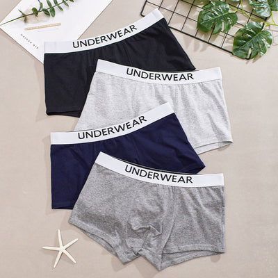 4pcs Men's Underwear, Fashion Waistband Cotton Casual Mid-waist Boxer Briefs Shorts, Breathable Comfy Stretchy Boxer Trunks, Sports Shorts