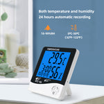 HTC8A Digital LCD Thermometer Hygrometer Large Display Indoor Temperature Humidity Monitor with Alarm Clock Calendar Backlight Max Min Memory Celsius Fahrenheit Home Office Room Desktop Wall Mount