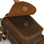 7 Inch Genuine Leather Men's Waist Bag Multi Pocket Retro Zipper Clasp Hanging Belt Phone Case Pouch for Outdoor Travel