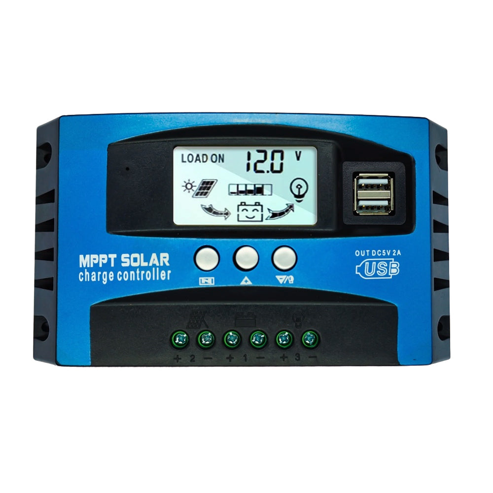 Solar Charge Controller MPPT Technology 12V 24V 60A 80A 100A Dual USB LCD Display Battery Regulator Overcharge Protection Temperature Compensation