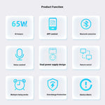 OT50 Tuya Smart WiFi GaN Fast Charger EU Socket 65W PD Charging 2 Type-C+USB-A Ports APP Remote Push Timing Function Voice Control with Alexa Google Assistant