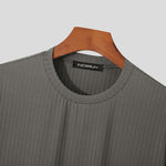 LinkMejor Mens Solid Color Rib Knitted Crew Neck T-Shirt Comfortable Breathable Short Sleeve Tshirt for Summer
