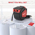 [USA Direct] ECOMAX 3/8 in. x 50 ft Retractable Enclosed Air Hose Reel with Auto Rewind Heavy Duty Reel NPT 1/4 Inch Any Length Lock 180° Swivel Bracket MAX Pressure 348 PSI