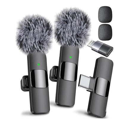 K9Wireless Lavalier Microphone Audio Recording Mic Type-C Charging Portable Noise Canceling Microphone for iPhone PC Tablet Camera