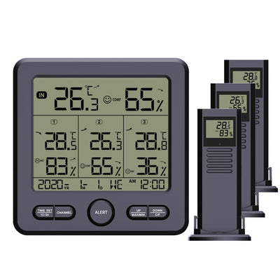 TS-6210 1-to-3 Wireless Weather Station Indoor Outdoor Temperature and Humidity Sensor Digital Display Thermometer Hygrometer with Backlight Smart Home Sensor Kit