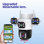 6MP 3-Lens Ultra HD Solar Powered WIFI Security Camera 360° Pan Tilt Full Color Night Vision Motion Tracking Two Way Audio App Controlled Surveillance System