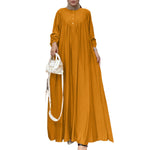 LinkMejor Women Abaya Casual Maxi A-Line Sundress Kaftans Lantern Sleeve O-Neck Plain Dress