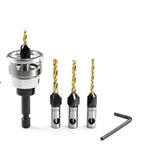 Four-Blade Countersink Drill Bit Set with Depth Stop L-Shape Wrench Titanium Alloy Bit 2.8mm-4.0mm Spiral Flute Design for Efficient Chip Removal