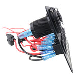 Car Boat Switch Panel Waterproof Digital Voltmeter Dual USB Port 12 Outlet Combination Marine LED Rocker 5 Gang