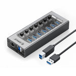 LinkMejor AT2U3 7-in-1 5Gbps USB 3.0 Hub Docking Station with Independent Power Switch 7xUSB-A Splitter Adapter for Macbook Mobile Phone Tablets