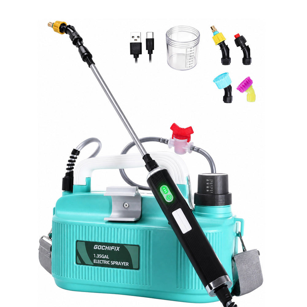 LinkMejor Electric Sprayer 1.35 Gallon 7.4V Battery Powered Garden Sprayer With 4 Nozzles 6 Spray Modes USB Type-C Charging