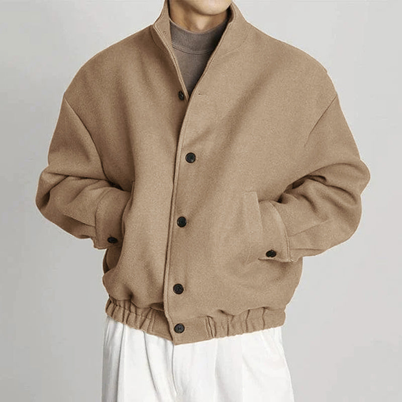 LinkMejor Mens Solid Stand Collar Button Front Jacket Casual Fall Winter Outwear Top with Pockets S-5XL