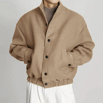 LinkMejor Mens Solid Stand Collar Button Front Jacket Casual Fall Winter Outwear Top with Pockets S-5XL