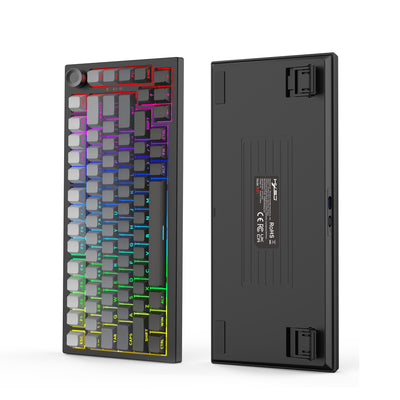 LinkMejor X81 Tri-Mode Mechanical Gaming Keyboard with Multi-media Knob 75% 81 Keys RGB Backlit Hot Swappable Gasket Structure 8000mAh White Switch Wireless Gaming Office Custom Keyboard