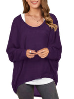 LinkMejor Plus Size Womens T-shirt Long Bat Sleeve Round Neck Loose Solid Color Pullover Plus Size Casual Shirt T-shirt