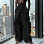 LinkMejor Mens Ruched Crossover Design Pant Fashion Solid Color High Waist Casual Long Trousers for Male