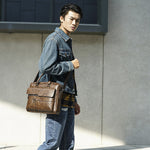 LinkMejor Men's Briefcase Retro Business Casual Laptop Bag Office High Quality PU Leather Handbag Shoulder Messenger Bags