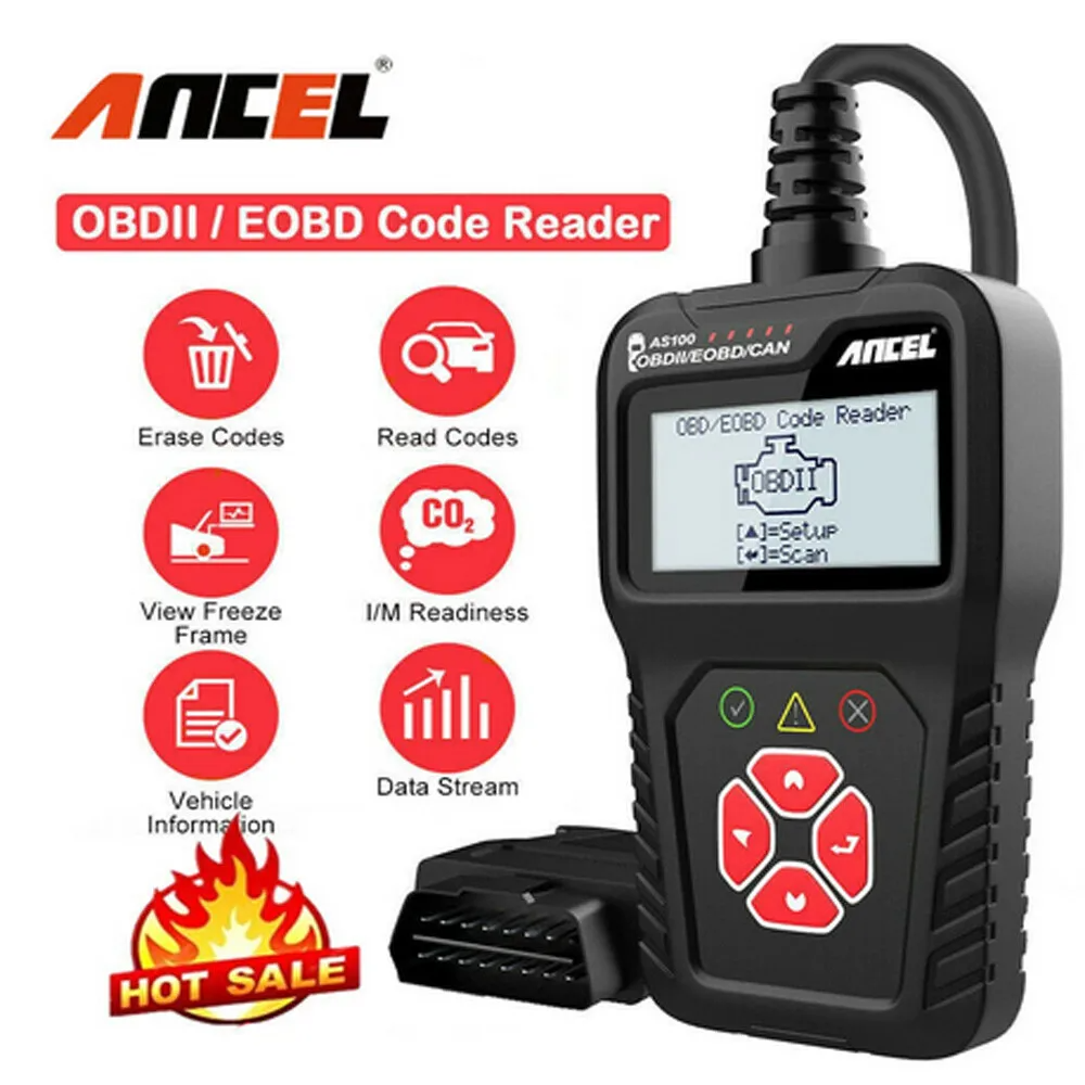 LinkMejor AS100 OBD2 Scanner Car Code Reader Diagnostic Scan Tool Check Engine Fault  Read Codes Clears Codes
