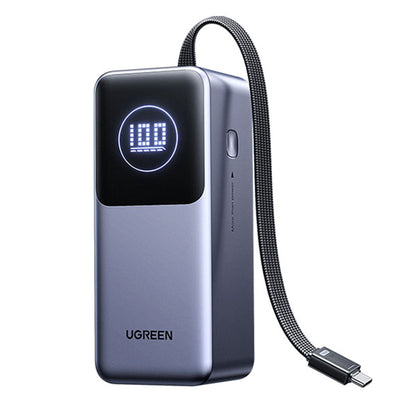 LinkMejor PB723 130W 72Wh 20000mAh Smart Power Display Power Bank with USB-C Integrated Cable External Battery Power Supply with 2 Inputs & 3 Outputs Support QC PD PPS SCP AFC UFCS Fast Charging for 17 17Pro 16 Pro Max 15 14 for Huawei Mate XTs