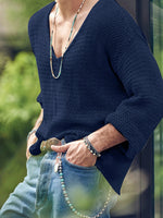 Mens Solid Long Sleeve V-neck T-shirt