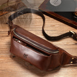 LinkMejor Men's Genuine Leather Fanny Bag Adjustable Strap Waist Bag Retro Crossbody Chest Bag