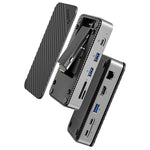 LinkMejor DPM2P9 10-in-1 M.2 SSD Enclosure Docking Station with Cooling Fan PD100W / 10Gbps Type-C*2 / 5Gbps USB3.0*2 / 10Gbps USB3.2 Gen2 / 4K@60Hz HD / 1000M RJ45 / SD&TF3.0 Multi-ports USB-C Hub Splitter Adapter
