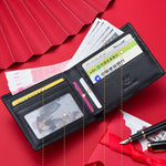 LinkMejor Men's Genuine Leather Wallet Black Cowhide Large Capacity Multi-card Folding Purse Credit Card Holder with Gift Box