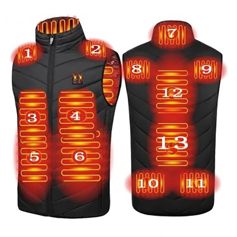 LinkMejor HV-13 Electric Heated Vest - 13 Heating Areas Loose Fit for Unisex, USB Chargeable & Waterproof for Winter Outdoors