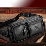 LinkMejor Men's Genuine Leather Waist Bag Large Capacity Chest Bag Outdoor Sports Zipper Fanny Packs