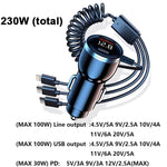 Car Charger 120W Fast Car USB Charger with Built-in Cable Digital Display Car Accessories Power Adapter for iPhone 15 14 13 Pro Max Galaxy S23 S22 Huawei P60