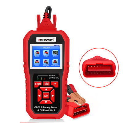 LinkMejor KW890 3in1 OBD2 12V Automotive Fault Diagnosis Scanner Instrument Battery Tester Oil Sevice Light Reset for Lead Acid Car SUV Light Truck