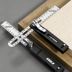 1Pc Woodworking Scriber Ruler Metric Imperial Scale T-Shape Movable Angle Ruler Gauge with Perforated Positioning Anti-slip Locking Multi-Angle Scribing Tool