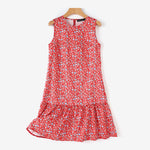 LinkMejor Women Floral Print Party Dress with Mermaid Hem and Ruffle Hem, Fashion Sleeveless Loose Fit Midi Dress Plus Size