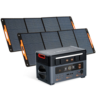 [US Direct]Blackview OSCAL PowerMax2400 Dual-speaker Portable Power Station with Solar Panel Kit/Battery Pack Kit 1872Wh to 20592Wh LiFePO4 Battery Pack Power Bank with 16 Outlets Wireless Charging Emergency Power Backup for Camping House Trolling